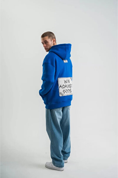 shopivastore Unisex Hooded Long Sleeve Patched Embroidered Sweatshirt - Blue