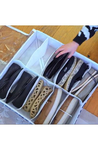 Helen's Home 10 Compartment Shoe Storage Bag Tote Bag Striped