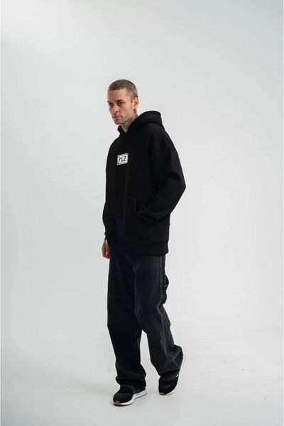 Silerra Unisex Hooded Long Sleeve Patched Embroidered Sweatshirt - Black