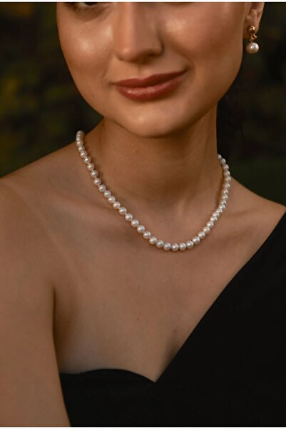 RF Jewelry Esnek Ip Tasarımlı Beyaz Inci Kolye 8 Mm KOL001