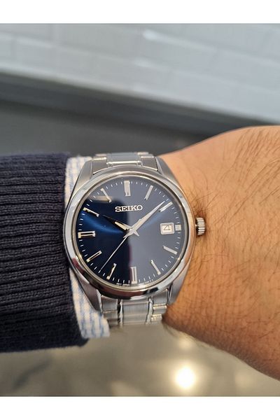 Seiko Metallic Steel Bracelet Navy Dial Sapphire Anti-Scratch Glass 10 Atm Waterproof Men Wristwatch