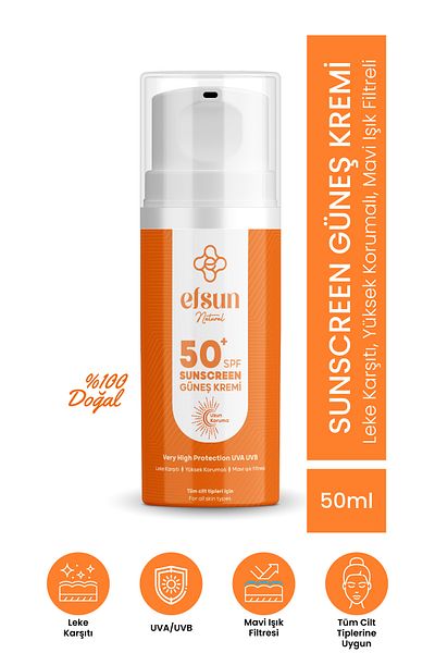 Efsun Natural Anti-Blemish Moisturizer High Protection Spf 50+ Pa++++ Uva/Uvb Face and Body Sunscreen 50 ml