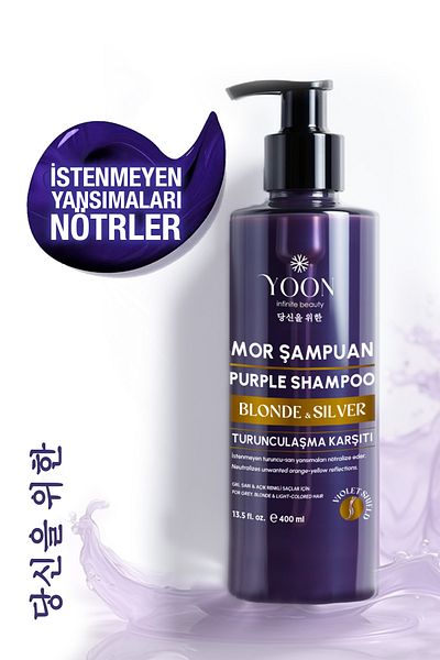 YOON Anti-Orange Purple Shampoo 400ml – Color Protector for Blonde, Gray, Platinum Hair