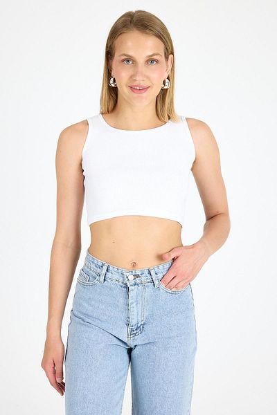 Arma Yıldız Women's Cotton Ribbed Halter Neck Thick Strap Crop White Black 2 Pack
