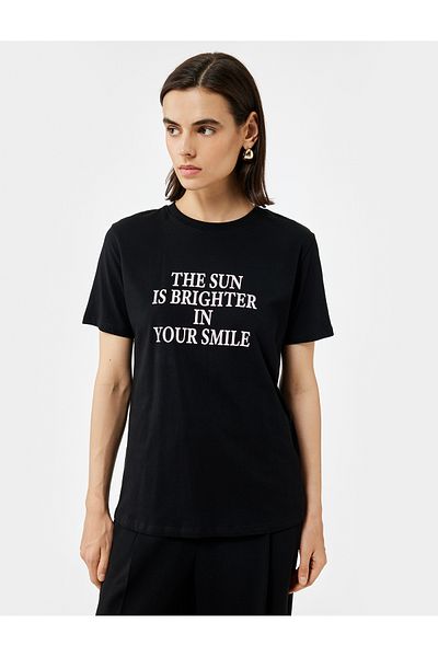 Koton Tricou imprimat din bumbac, cu mânecă scurtă, cu decolteu rotund