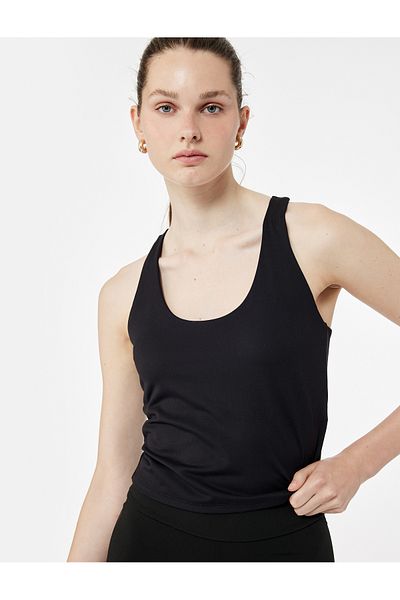 Koton U Neck Sleeveless Slim Fit Interlock Sports Tank Top