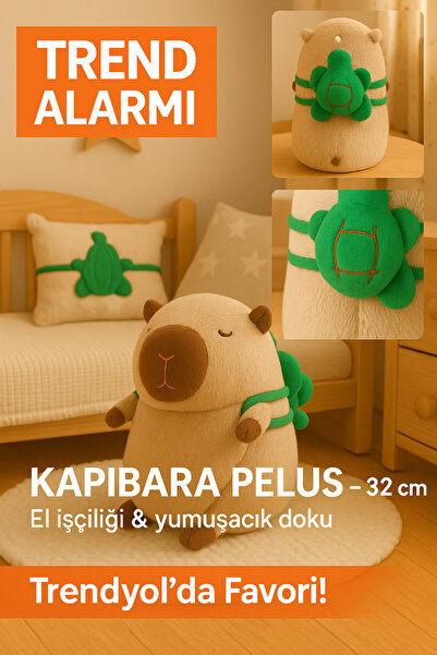 HUA Sevimli Kapibara Peluş Oyuncak - Trend Peluş - Sırtında Kaplumbağa - Yumuşak ve Tatlı (32 cm)
