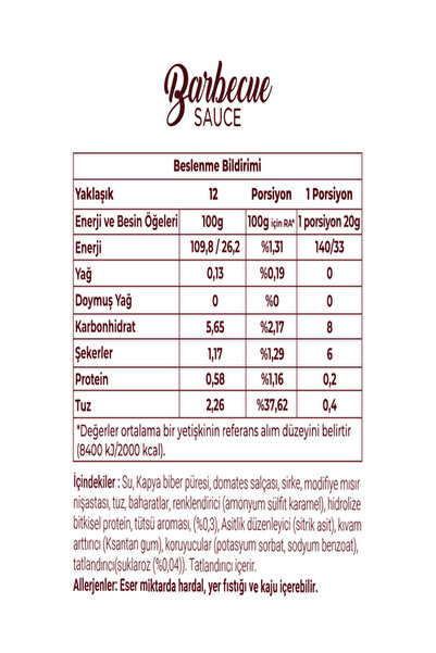 Dahafitol Düşük Kalorili Şeker ilavesiz BARBEUQE Sos.