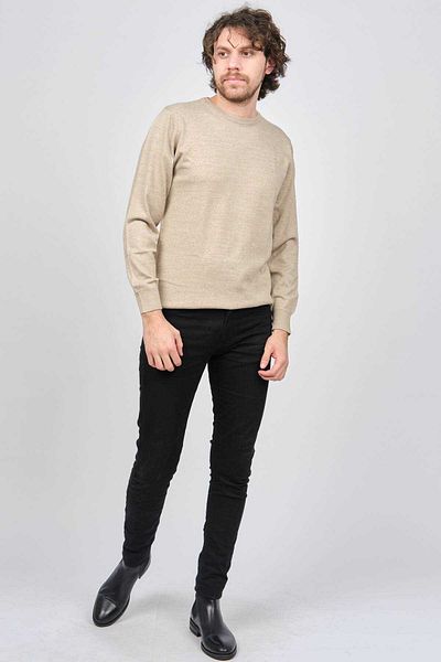 Ateş Triko Men's Round Collar Wool Sweater 6090005 Beige