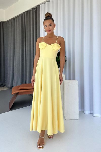 Mine Tan Butik Oyster Chest Detailed Long Strap Women's Dress - Yellow