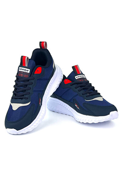 KAJILA Unisex Navy Blue Red Lace-Up Flexible Lightweight Casual Sneaker Sports Shoes