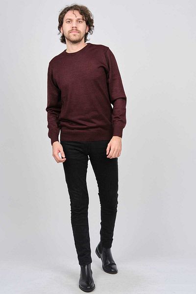 Ateş Triko Men's Round Collar Wool Sweater 6090005 Claret Red