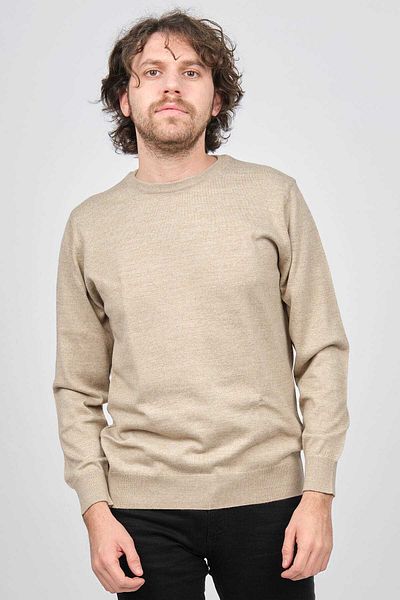 Ateş Triko Men's Round Collar Wool Sweater 6090005 Beige