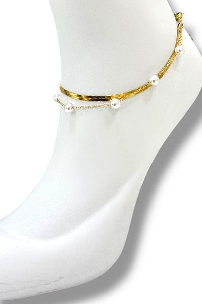 Finery by Nerrs Steel Pearl Bead Italian Chain Anklet