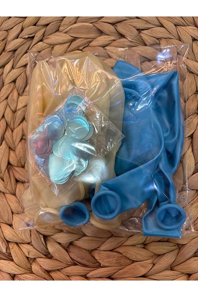 Deniz Party Store Transparent metallic blue Balloon Set with Blue Confetti 10 Pieces