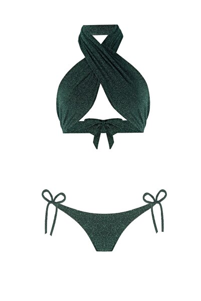 Nur Karaata Sun 3 In 1 Sparkle Green Bikini Set