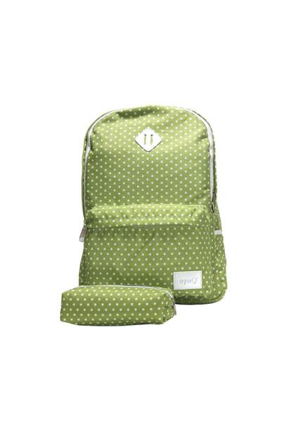 Eye-Q Eye Q Yeşil Beyaz Puantiyeli Okul Ve Seyahat Sırt Çantası Kalemlik Hedi...