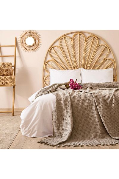 Buca Yün Beige Waffle Double Bedspread - 200x220 cm