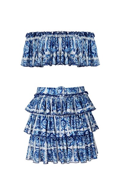 Nur Karaata Helianthus Bleu Blanc Etek & Top Set