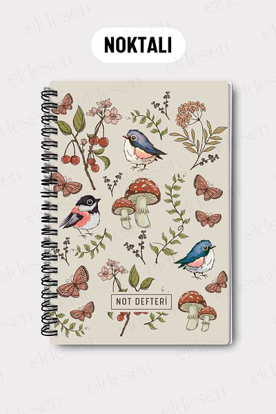 Eldesen Tasarım A5 Spiral Dotted School Notebook, 50 Sheets 100 Pages, Cardboard Cover Notepad