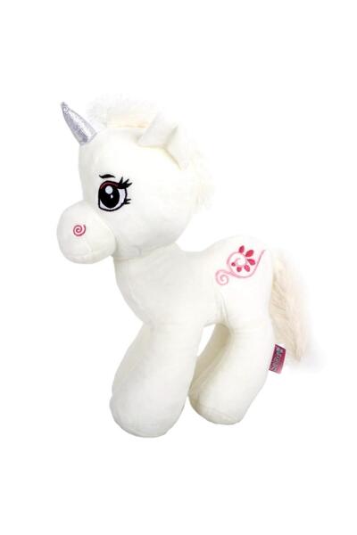 Selay Beyaz Unicorn Süslü At Peluş Unicorn Oyuncak 35 Cm Büyük Boy