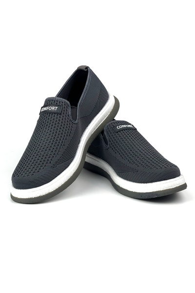 KAJILA Erkek Gri Çok Hafif Triko Bağcıksız Esnek Hafif Günlük Casual Sneaker Spor Ayakkabı