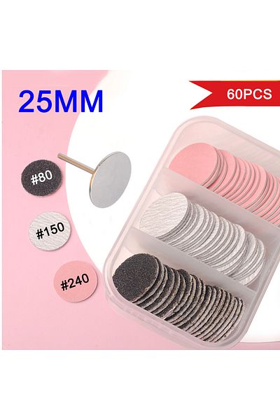 Choice Set1 60pcs Replaceable Sanding Paper With Metal Disk,25mm Pink Pedicure Nail Bit Sandpaper Foot Care