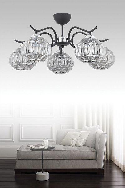 ESSLİGHT Diamond 5 Li (Smoked Glass) Living Room Kitchen Bedroom Young Room Chandelier