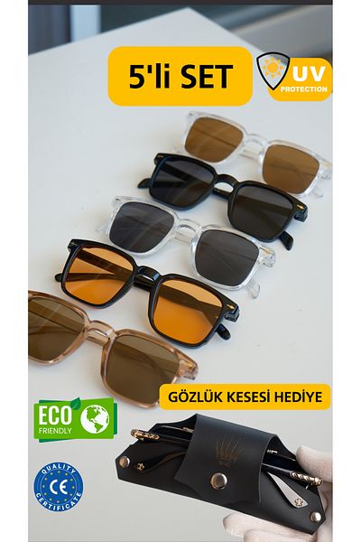 WATCHOFROYAL Set of 5 Transparent Brown-Grey -Orange -Black-Rose Sunglasses Lorraine