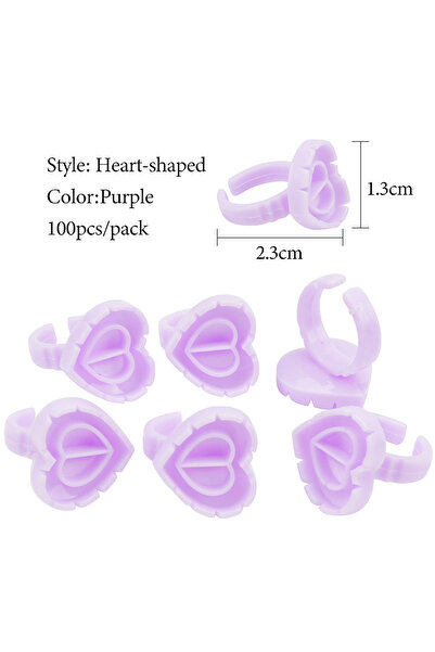 Choice أرجواني 100 قطعة من حلقات غراء الرموش للاستخدام مرة واحدة، حامل أكواب على شكل قلب من البلاستيك لصبغة الوشم