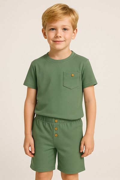CiciTime Çocuk Modası Boy's Waffle Fabric Summer Shorts Bottom Top Set