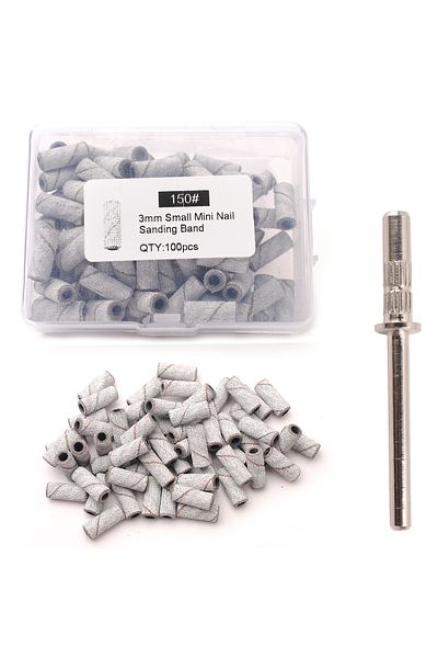 Choice 150grits White 100pcs 3.1mm Mini Sanding Bands Kits Nail Drill Bits Mandrel Sets Electric Manicure A