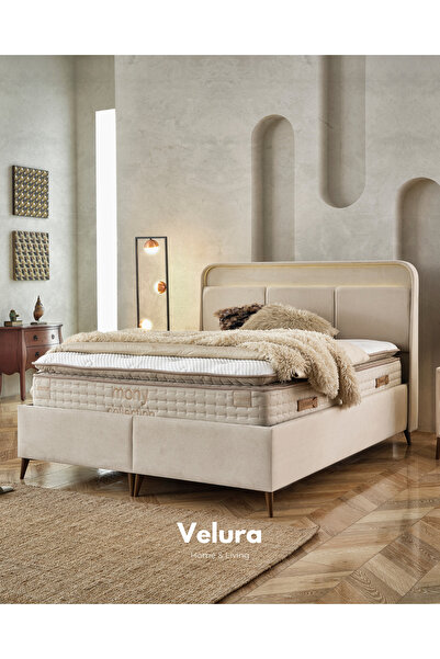 Velura Home & Living Utopia Tek Kişilik Yatak Baza Başlık Seti - Krem