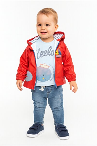 Bebessi Erkek Bebek- Çocuk Fermuar Kapama Kapüşonlu Yağmurluk Uzun Kol Tshırt Kot Pantolon Üçlü Takım