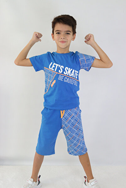 Harika KIDS Costum de bază cu mânecă scurtă cu imprimeu Lets Skate pentru băiat, 6-9 ani