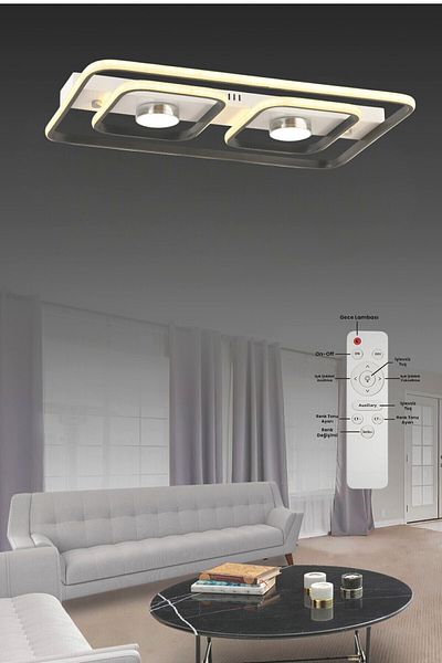 ESSLİGHT Sanya 60 cm Remote Controlled Plafonier Chandelier with 3 Color Light Modes (White Yellow Daylight) Kitchen Bedroom