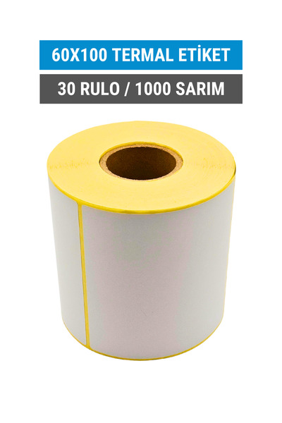 Küresel Etiket Barkod 60x100mm Termal Etiket | 30 Rulo | 1000 Sarım | Ribonsu...