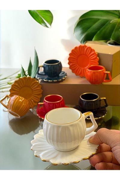 Yumuk Shop Set of 6 Daisy Flora Daisy Coffee Cup Colorful