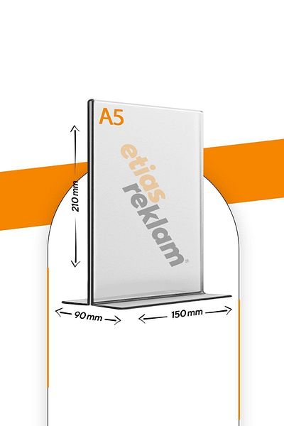 Etias Reklam A5 T Type Vertical Table Top 2.8 Mm Transparent Plexi Foiling / Brochure Holder
