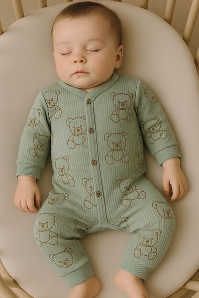 Minytrendy Girl Boy Baby Newborn Jumpsuit Bear Patterned Flexible Snap Jumpsuit Hospital Release Baby Gift