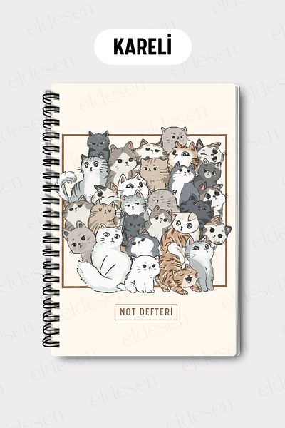 Eldesen Tasarım A5 Spiral Checkered School Notebook, 50 Sheets 100 Pages, Cardboard Cover Notepad