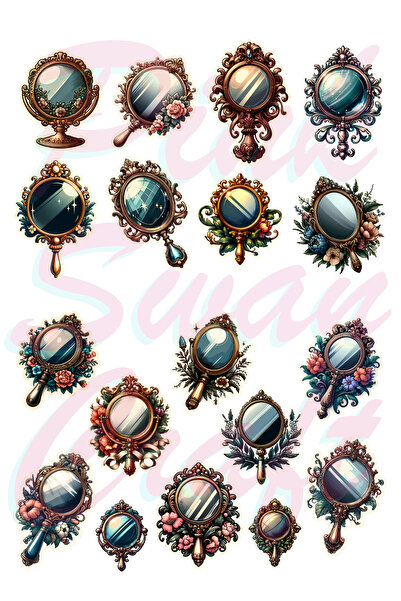 Pink Swan Craft Set naljepnica sa viktorijanskim ručnim ogledalima, Bullet Jo...