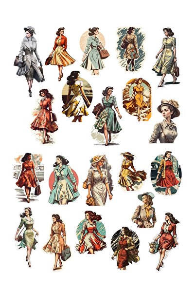 Pink Swan Craft Autocolant cu figuri de femei retro Walking Vintage, album de...