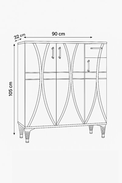 Nevamobilya Ada Ayakkabılık Beyaz Gold Şeritli 3 Kapaklı 1 Çekmeceli 90x32x105 Cm