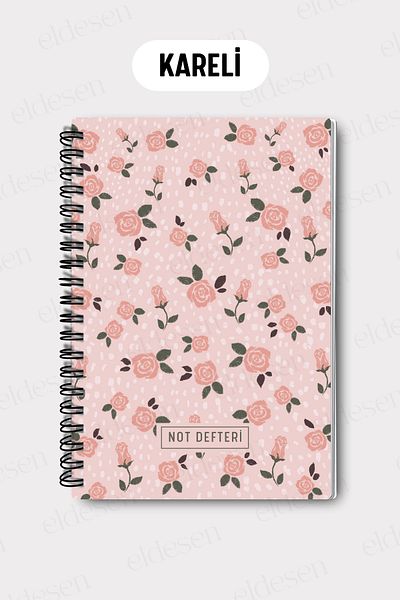 Eldesen Tasarım A5 Spiral Checkered School Notebook, 50 Sheets 100 Pages, Cardboard Cover Notepad
