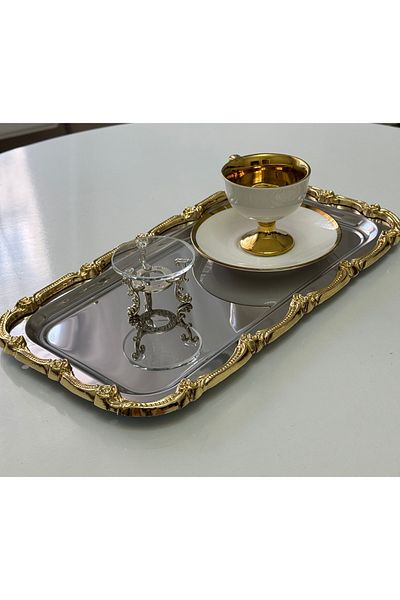 Elzemm store Steel Large Baton Gold Frame 1 Service Tray 17*33 cm