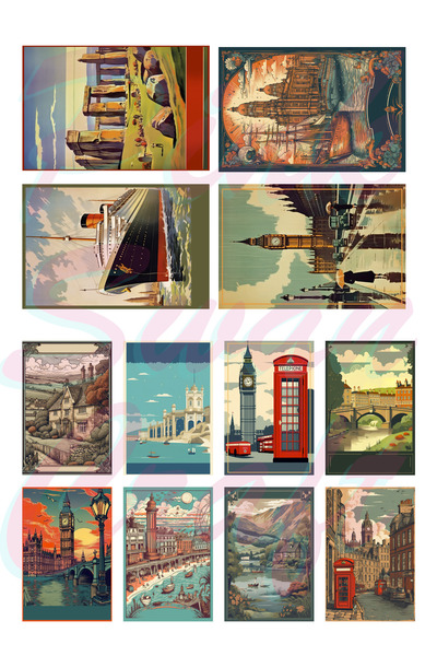 Pink Swan Craft Set de călătorie vintage Set de autocolante Marea Britanie (A...