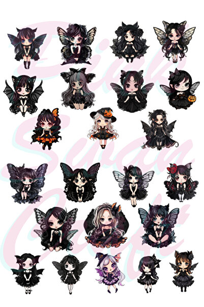 Pink Swan Craft Set de autocolante Anime Chibi Gothic Fairies, Bullet Journal...