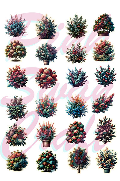 Pink Swan Craft Pastel Renkli Çalılar Etiket Seti, Bullet Journal, Scrapbook,...