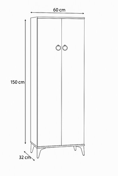 Nevamobilya Oya Beyaz Ayakkabılık 2 Kapaklı Raflı Altın Kulplu 60x32x150 Cm